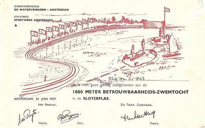 Diploma – Betrouwbaarheids-zwemtocht Watervrienden Amsterdam (1957)