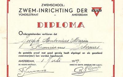 Diploma – Zwemschool: Zwem-Inrichting der A.M.V.J. Amsterdam (1949)