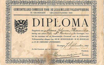 Diploma – Gemeentelijke Commissie voor de Lichamelijke Volksopvoeding te Groningen (1940)