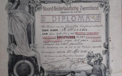 Diploma Schoonspringkampioen – Noord-Nederlandsche Zwembond (1926)