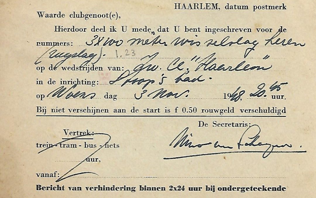 Briefkaart – Haarlemsche Zwem- en Poloclub De Waterratten (1948)