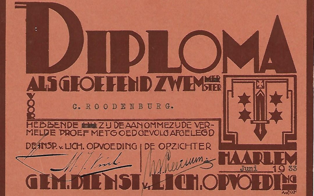 Diploma – Gemeentelijke Dienst voor Lichamelijke Opvoeding Haarlem (1933)