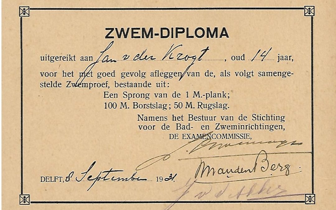 Diploma – Gemeentelijke Zweminrichting Delft (1931)